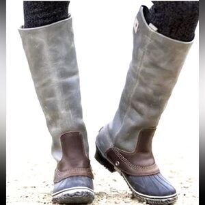 SOREL RARE Leather Fleece-Lined Winter Riding Boots Shale Grey/Brown Size 6.5